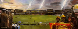Colombo 18in x 48in oil on canvas by christina pierce, cricket artist